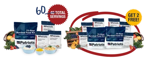 4Patriots 72-Hour Survival Food Kits — complete 3-kit set with 60 servings, 25-year shelf life