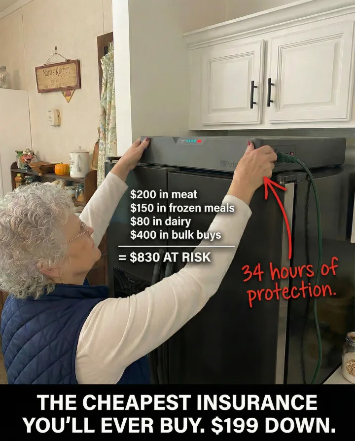 Open your fridge. $200 in meat, $150 in frozen meals, $80 in dairy, $400 in bulk buys — $830 at risk. The cheapest insurance you'll ever buy. $199 down.