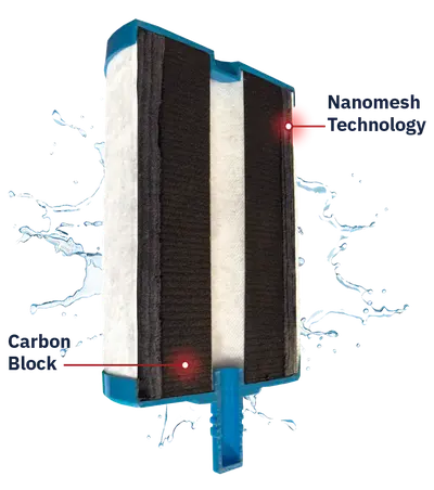 Nanomesh filter cross-section — three capture mechanisms