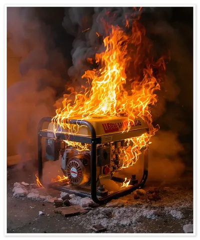 Gas generator running outdoors, which must stay outside away from the home