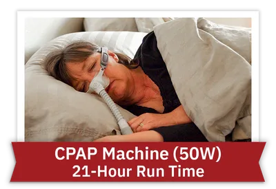 CPAP machine (50W): 21-hour run time