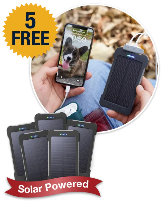 5 FREE Patriot Power Cell CX solar power banks