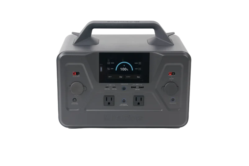 PPG-1200 front panel showing the LCD screen flanked by AC outlets, USB ports, and circular control dials