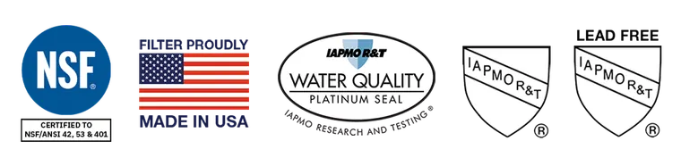 NSF 42, NSF 53, NSF 401 and lead-free certification badges